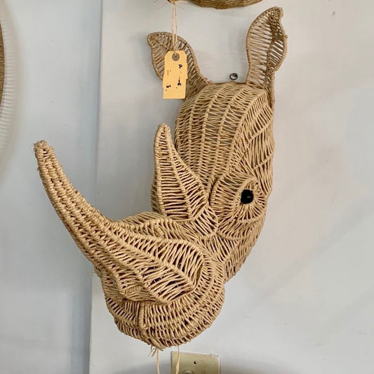 Woven Rhino Animal Head Wall Mount - Decor