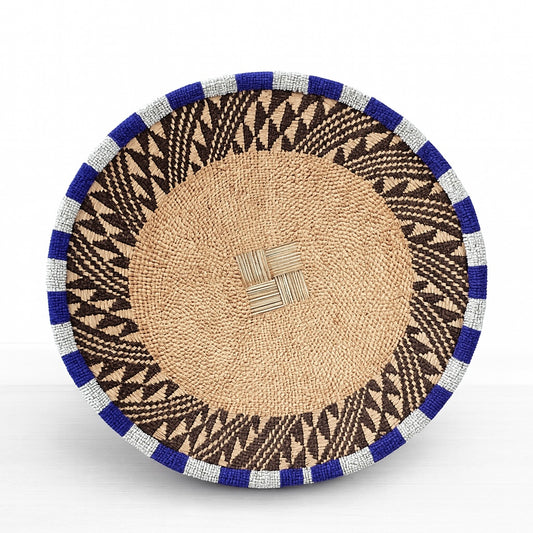Binga Basket - Beaded - White / Blue Trim