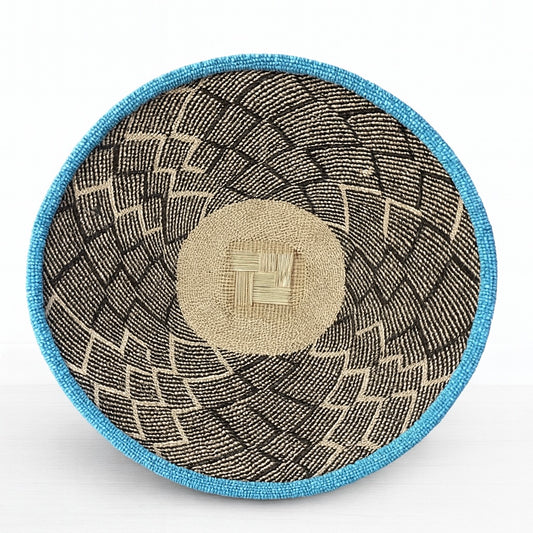 Binga Basket - Beaded - Light Blue Trim