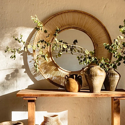 Large Round Cane Mirror