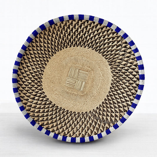 Binga Basket - Beaded - Blue / White Stripe Trim
