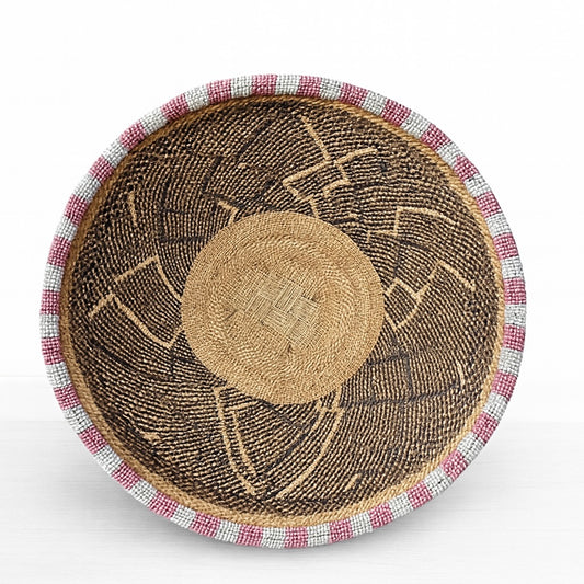 Binga Basket - Beaded - Pink / White Trim