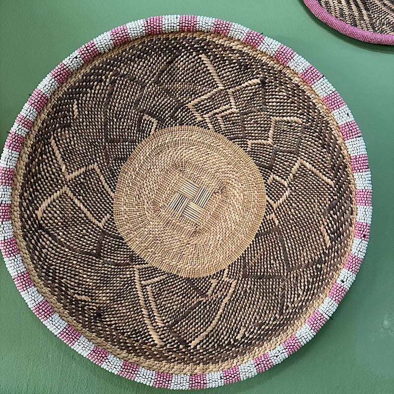 Binga Basket - Beaded - Pink / White Trim