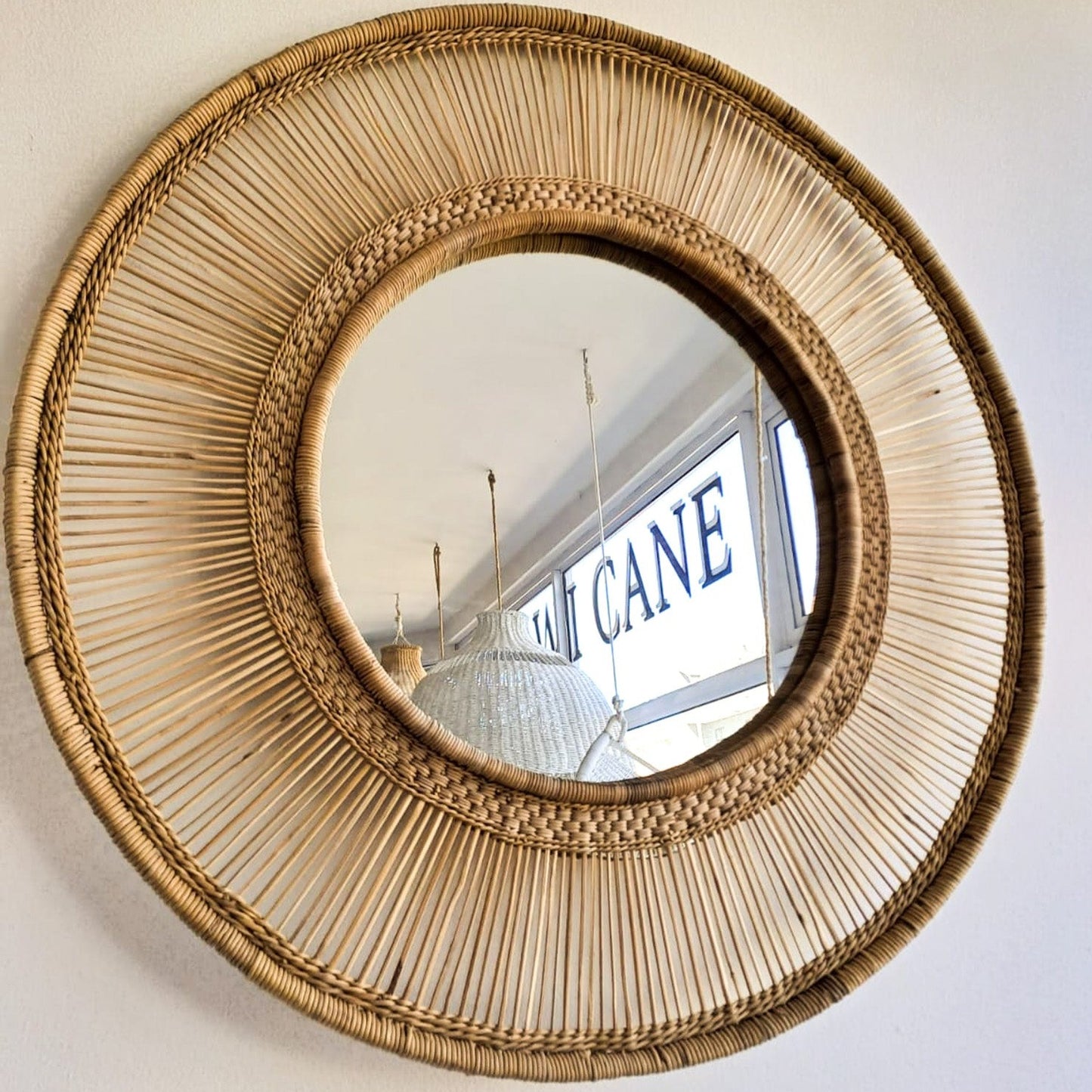 Large Round Cane Mirror