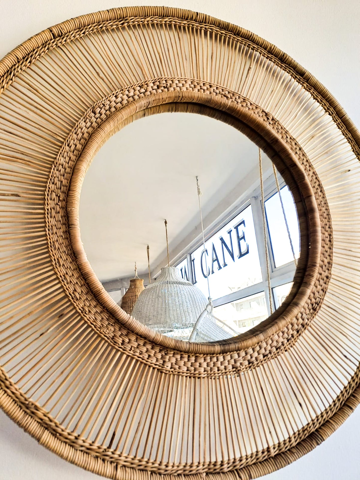 Large Round Cane Mirror