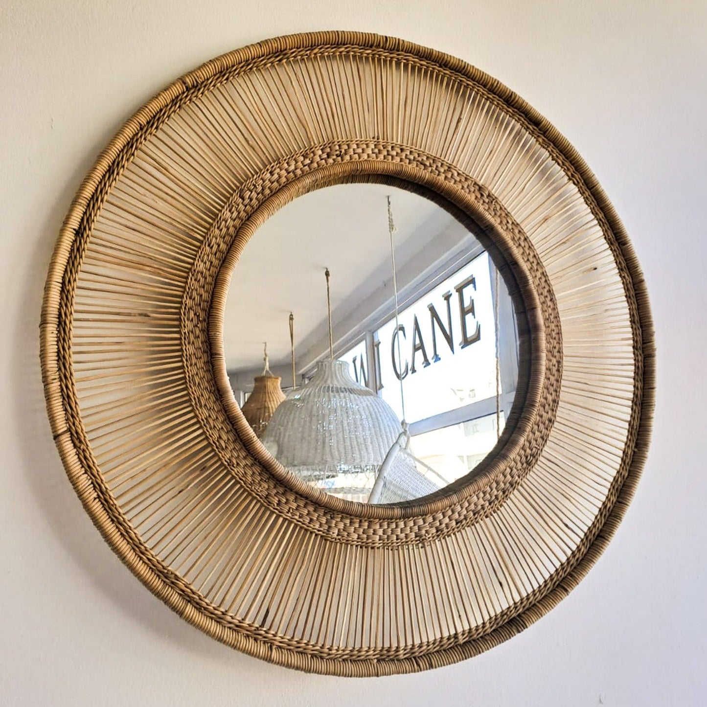 Large Round Cane Mirror