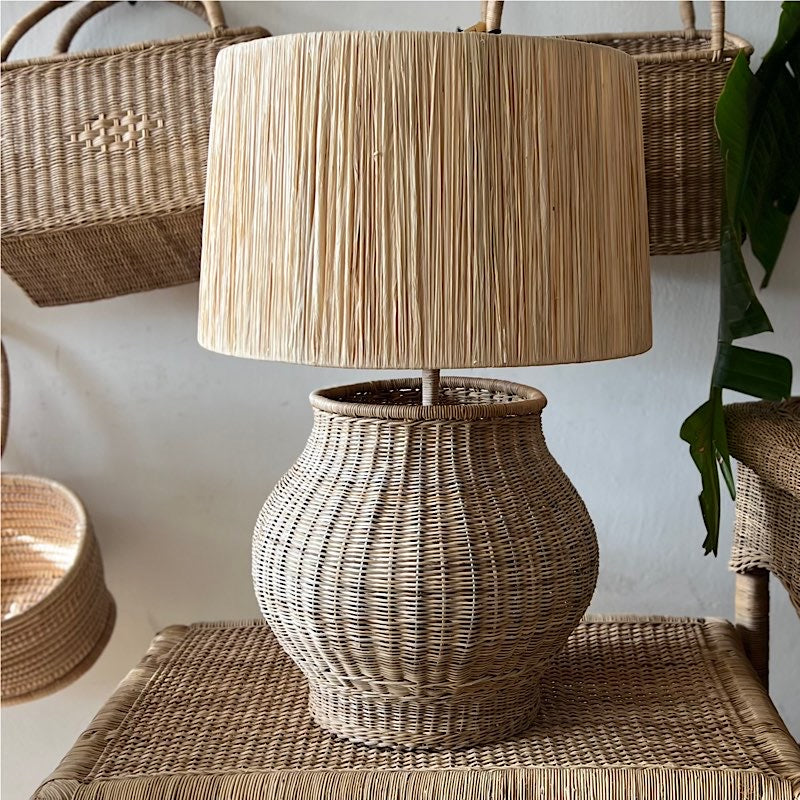 Cane Lamp Base and Lamp Shade