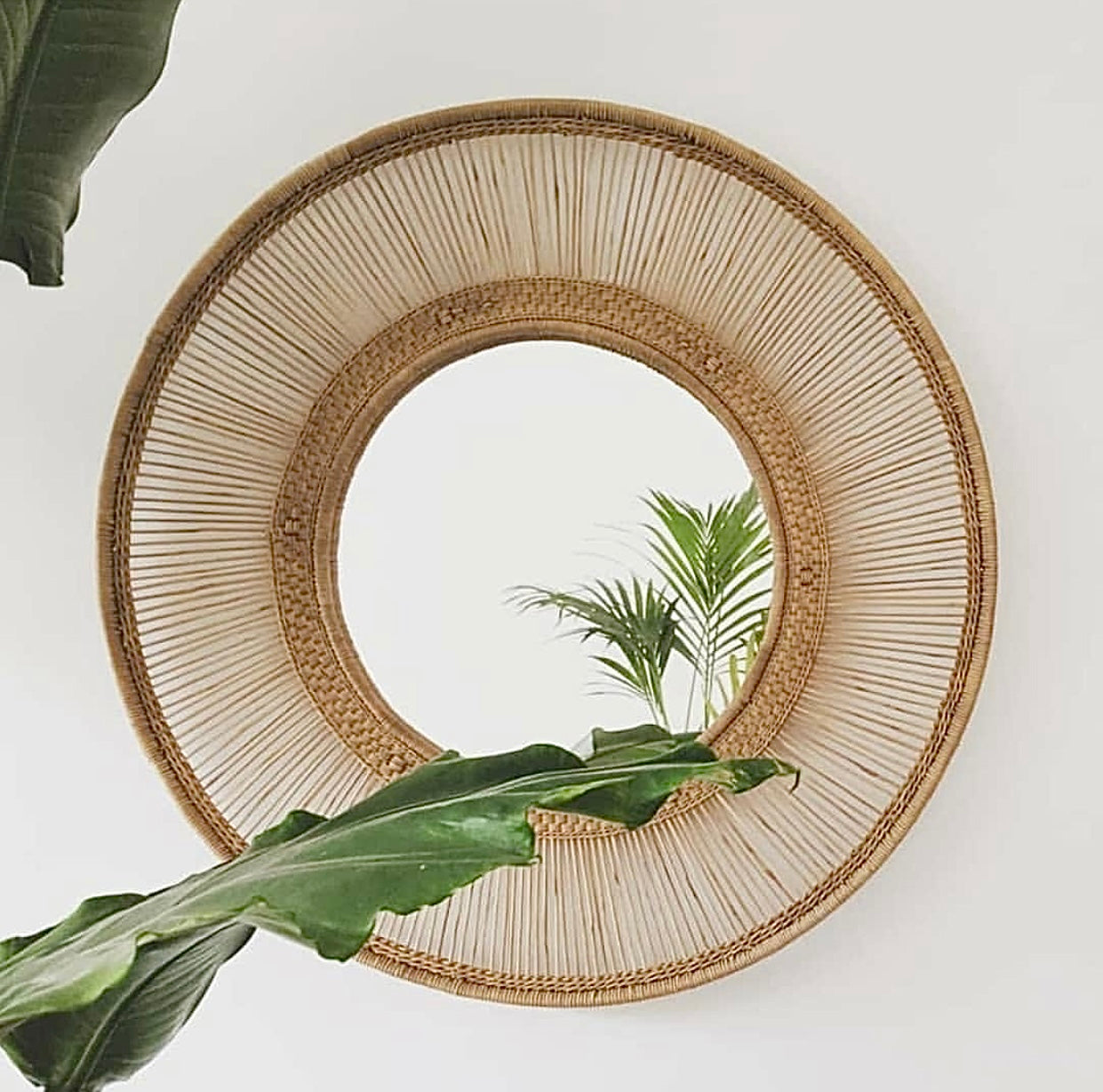 Large Round Cane Mirror