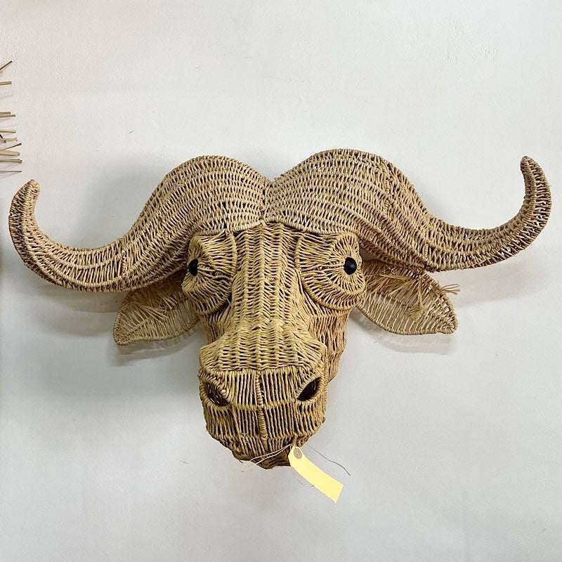 Woven Buffalo Animal Head Wall Mount