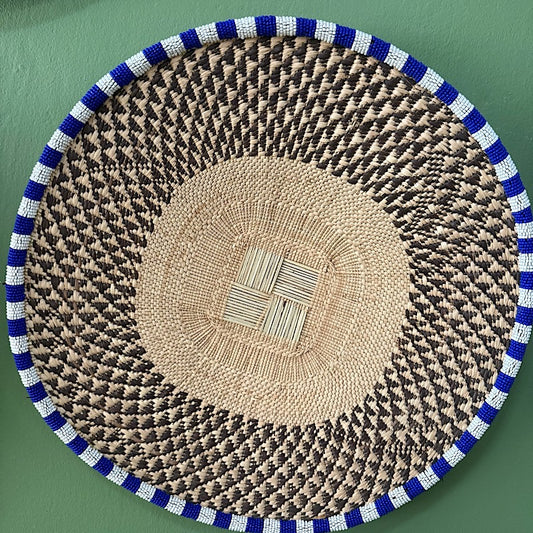 Binga Basket - Beaded - Blue / White Stripe Trim