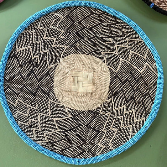 Binga Basket - Beaded - Light Blue Trim
