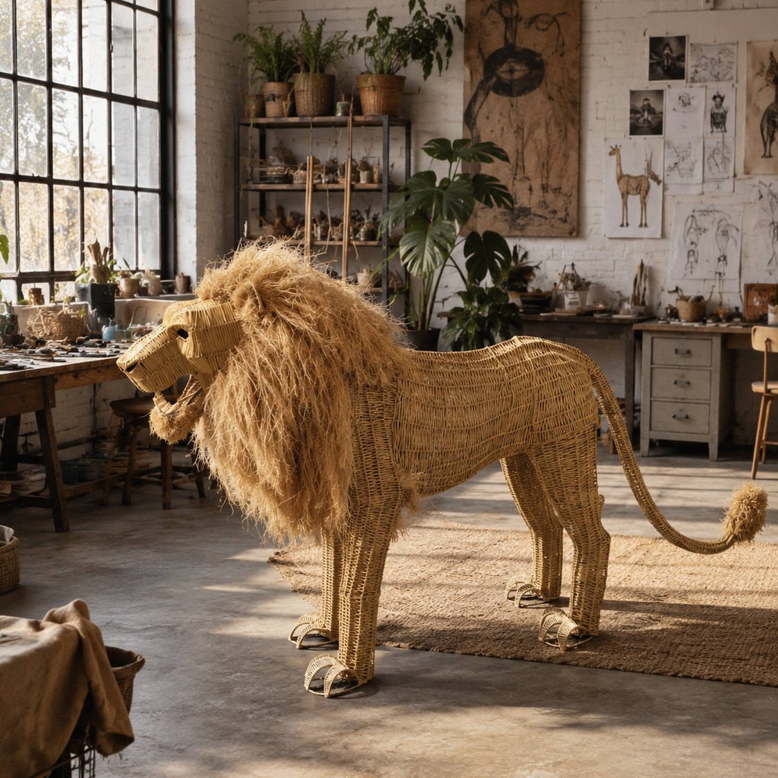 Handwoven natural cane lion sculpture – Malawi Cane Safari Collection