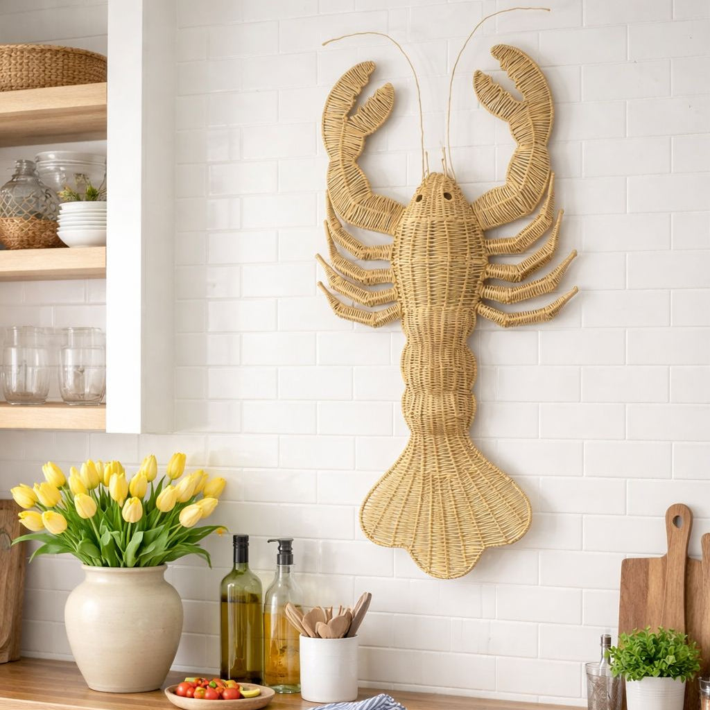 Woven Lobster Animal Head Wall Mount - Decor