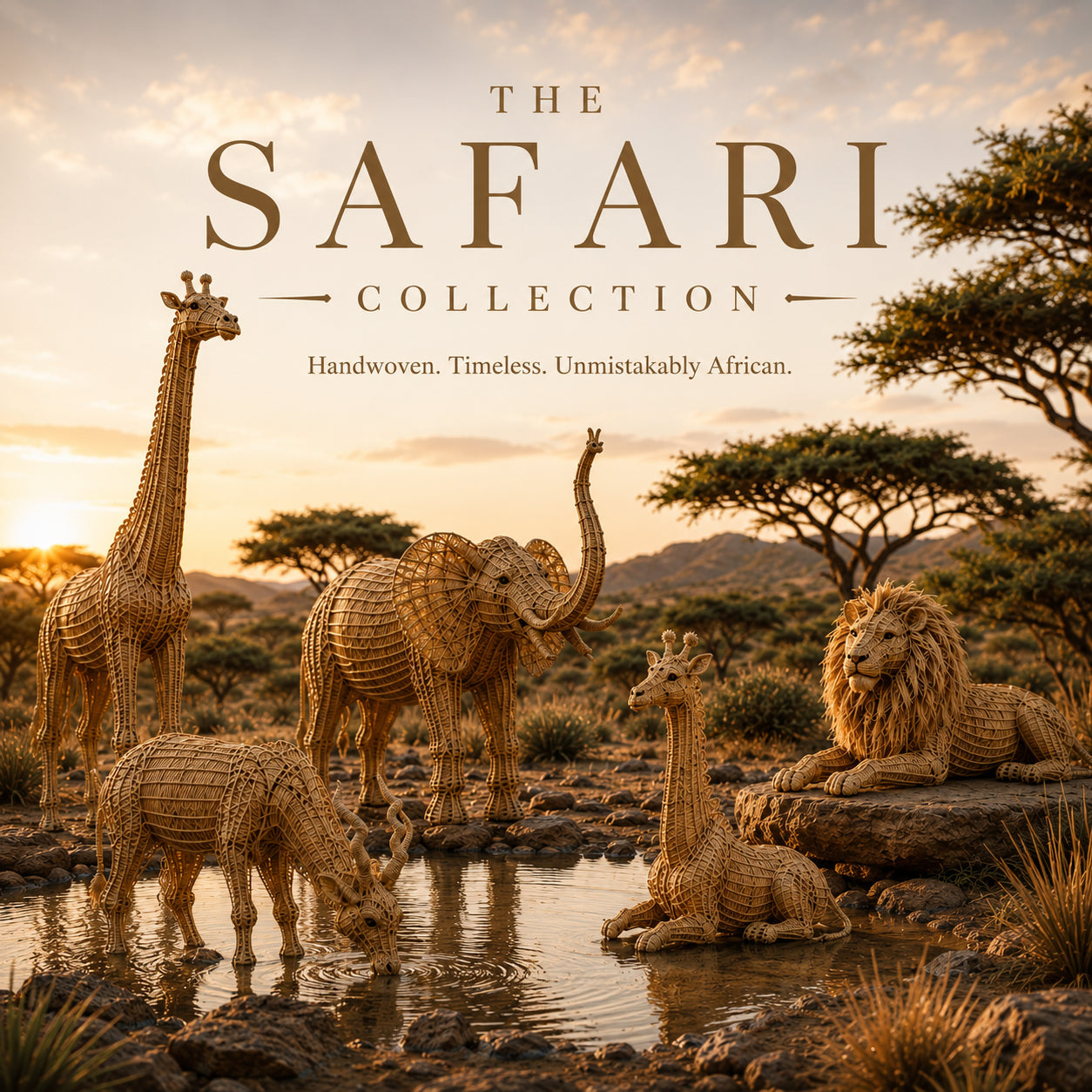 The Safari Collection — handwoven cane safari animals