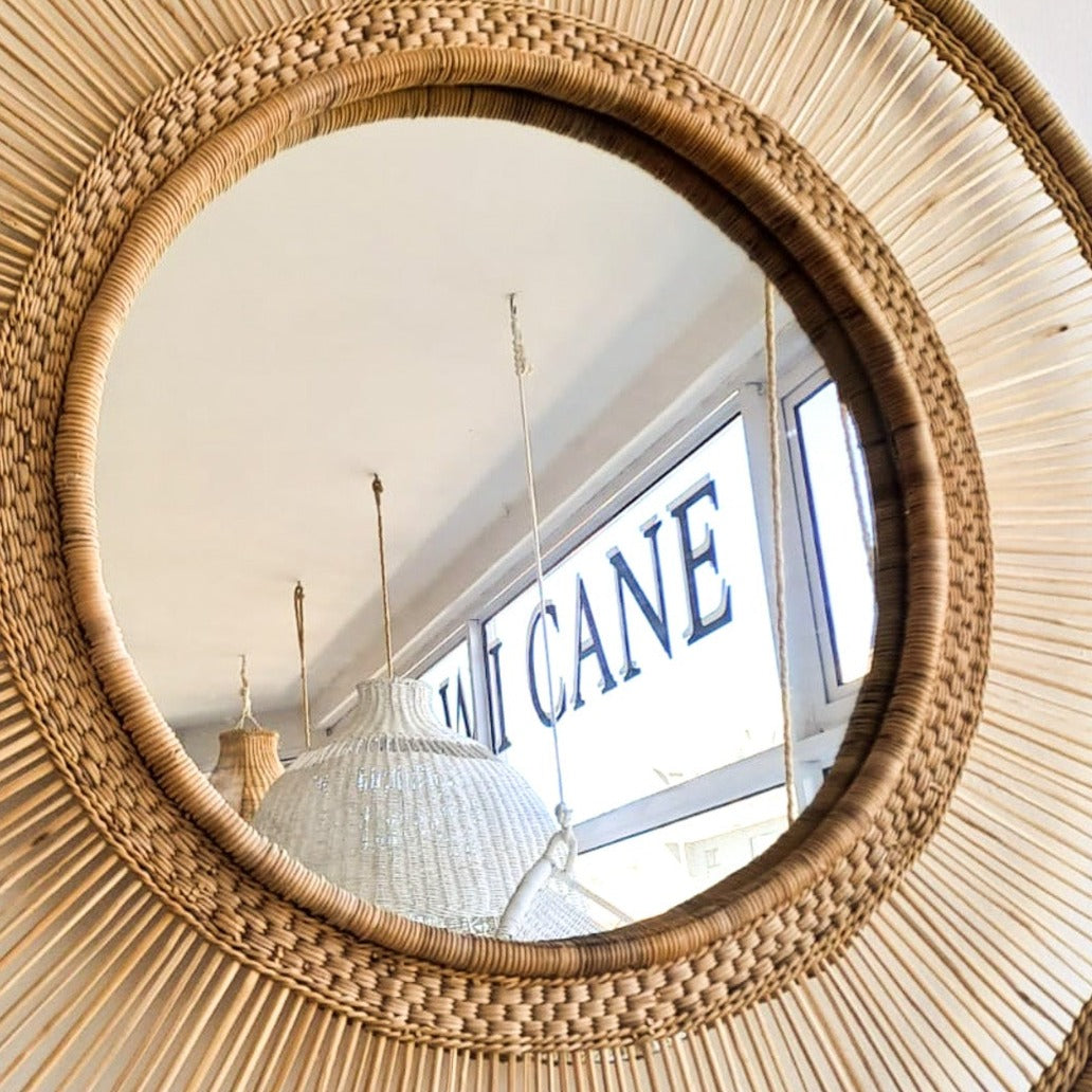 Large Round Cane Mirror
